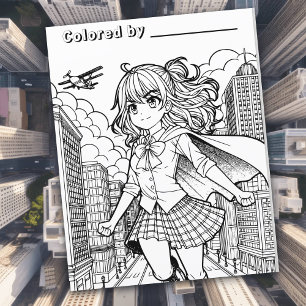 Page Color Me Anime Superhero fille