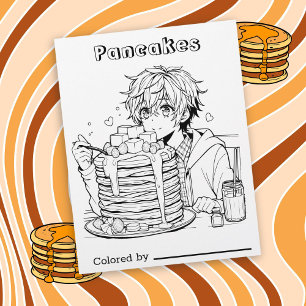 Page Color Me pour enfants Anime Boy Manger Des