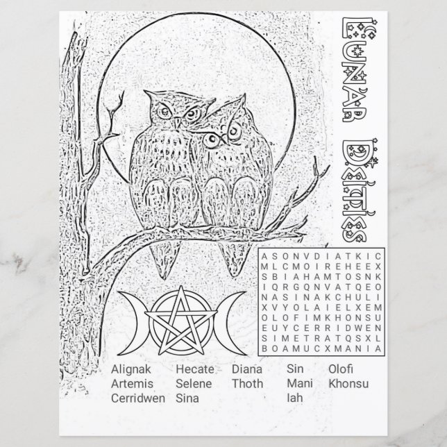 Page Coloris Recherche Mot des divinités lunaires (Devant)