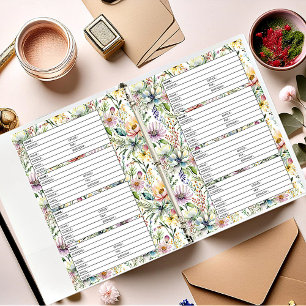 Page de carnet d'adresses motif floral pastel