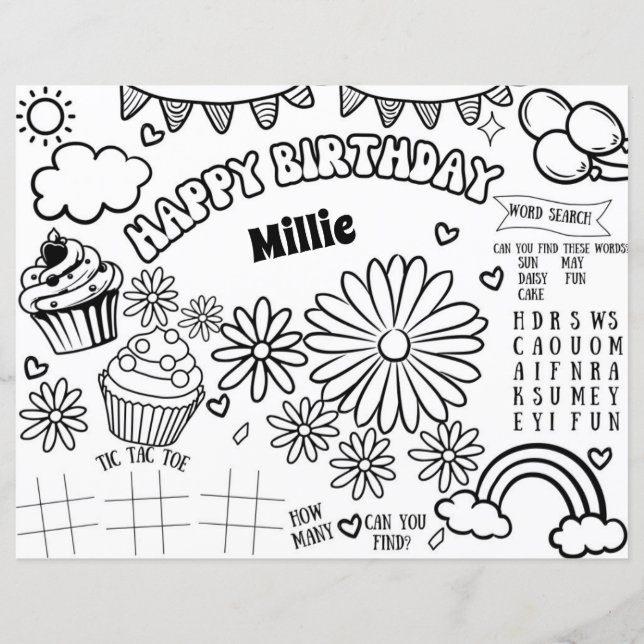 Page de coloration d'anniversaire de la marguerite (Devant)