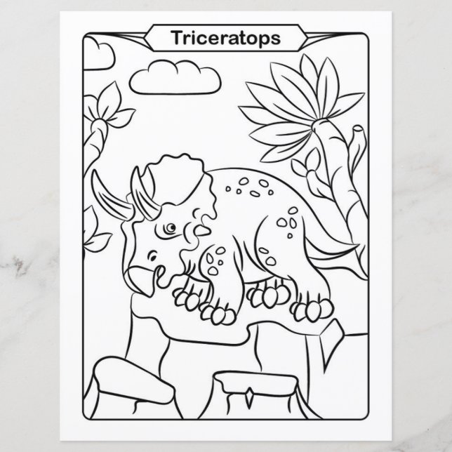 Page de coloration de dinosaures - Tricératops (Devant)