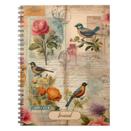 Page de Junk Journal avec fleurs + oiseaux -
