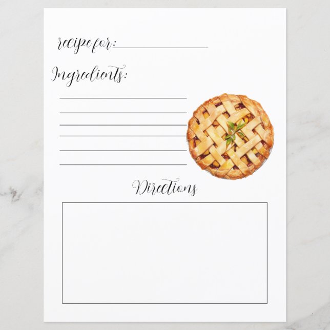 Page de livre de recettes pour tarte (Devant)
