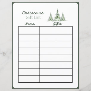 Page de planification de liste de cadeaux de Noël