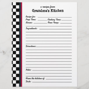 Page de recette Grandmas Kitchen À damiers Red Acc