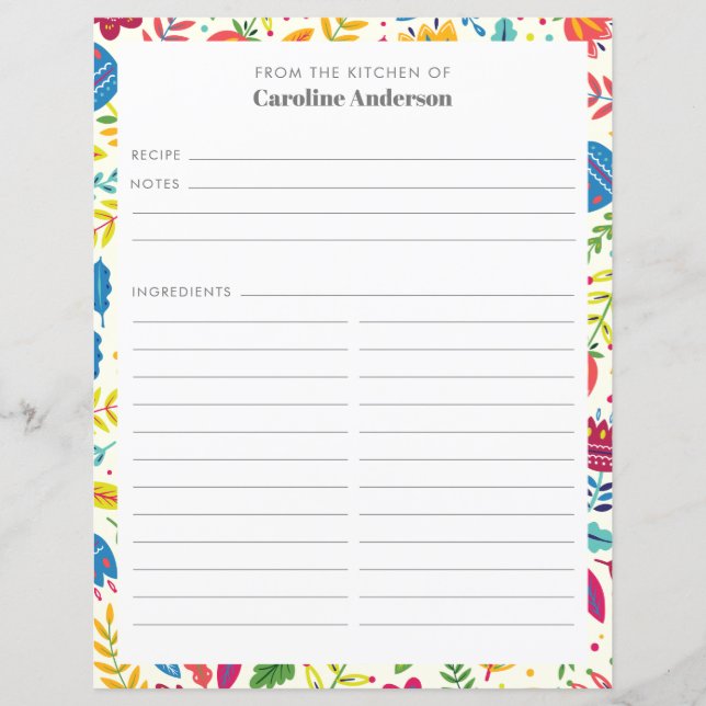 Page de recette personnalisée Cute Scandinavian Fl (Devant)