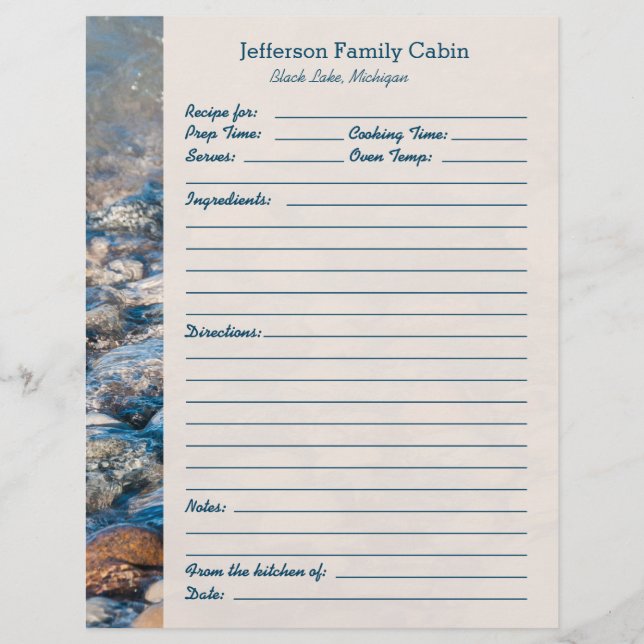 Page de recette personnalisée Lake House (Devant)