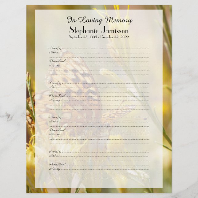 Page d'inscription du remplissage du livre commémo (Devant)