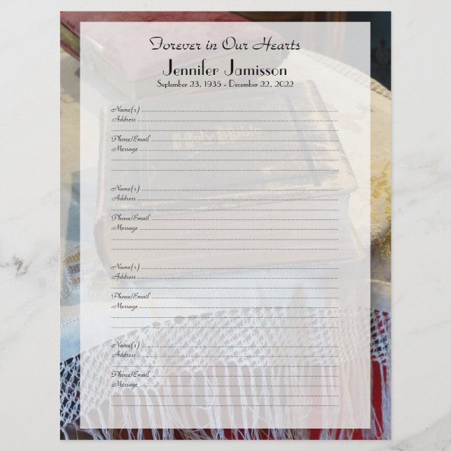 Page d'ouverture de session du remplissage du livr (Devant)