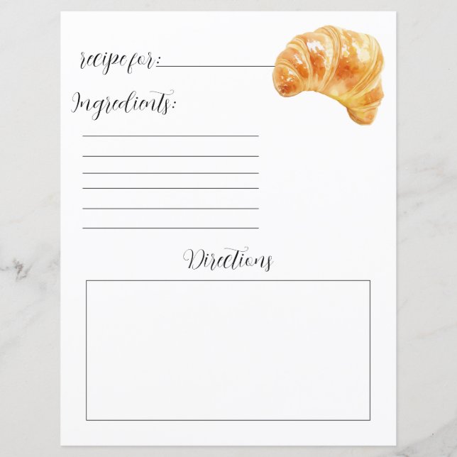 Page du livre de recettes pour croissants (Devant)
