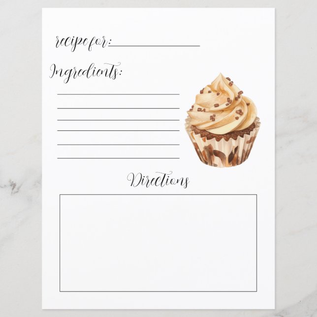 Page du livre de recettes pour les cupcakes (Devant)
