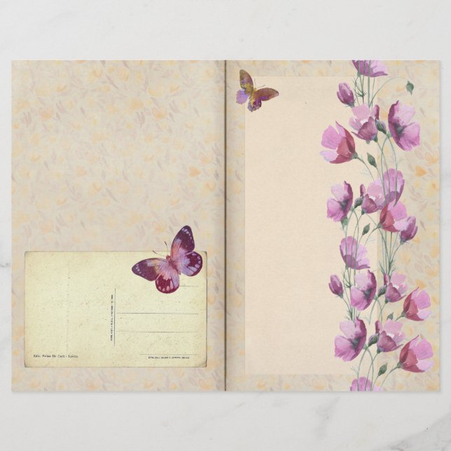 Page Fleurs pourpres et Papillon (Devant)