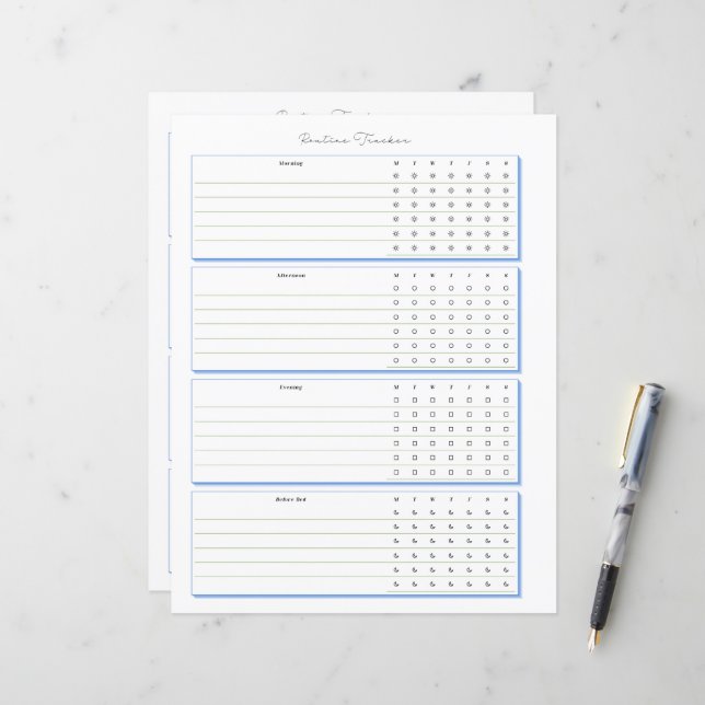 Page Planification hebdomadaire du suivi de routin (Devant/Arrière en situation)
