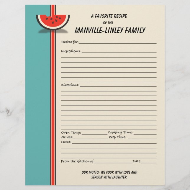 Page Recette personnalisée de tranche de pastèque (Devant)