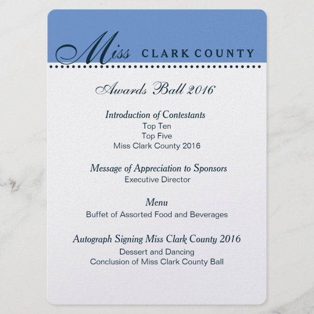 Pageant Awards Ball Programm in Champagne (Vorderseite)