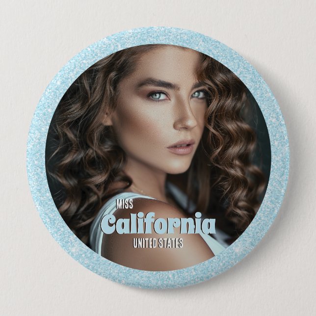 Pageant Button-Button | Aqua Glitzer Glitz Button (Vorderseite)