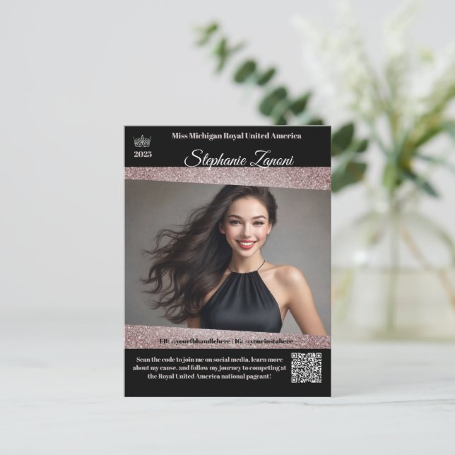 Pageant Promo Autogrammkarte | QR Code Postkarte (Stehend Vorderseite)