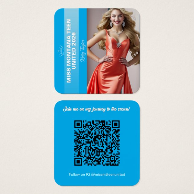 Pageant Titleholder Profile Card | Color Pop Blue (Devant & derrière)