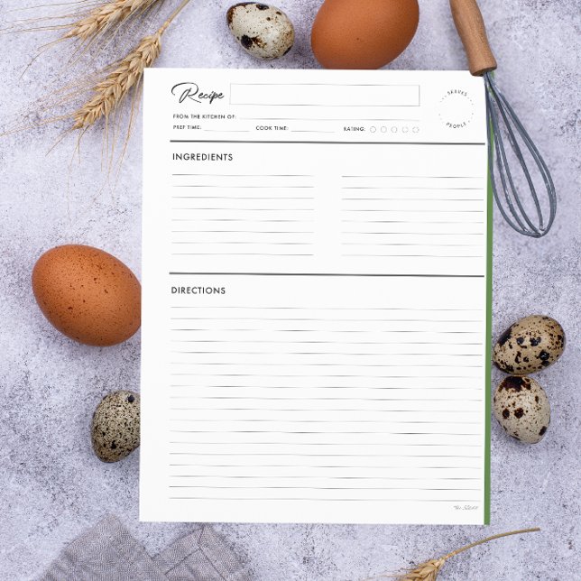 Pages de recette lin Moderne en format lettre vert (Créateur téléchargé)