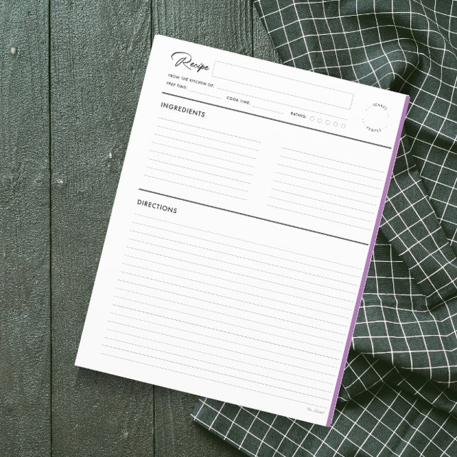 Pages de recettes lignées modernes au format lettr (Créateur téléchargé)