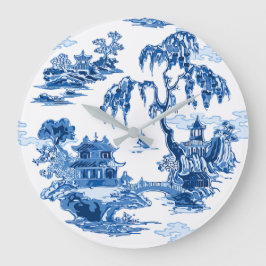 Pagoda Garden in Blue Porcelain Große Wanduhr