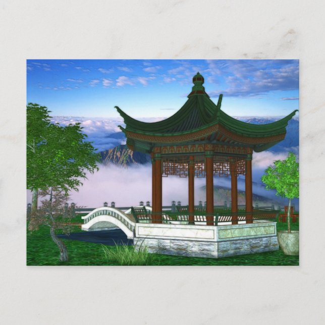 Pagoda Natur Landschaft Fantasy Kunst, Dichtung un Postkarte (Vorderseite)