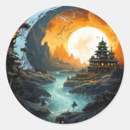Pagoda Palace River Yin Yang Martial Arts Runder Aufkleber