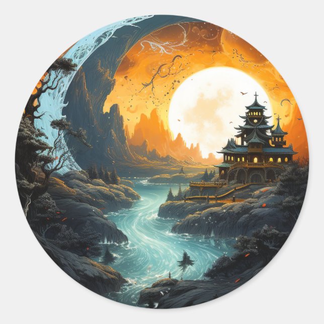 Pagoda Palace River Yin Yang Martial Arts Runder Aufkleber (Vorderseite)