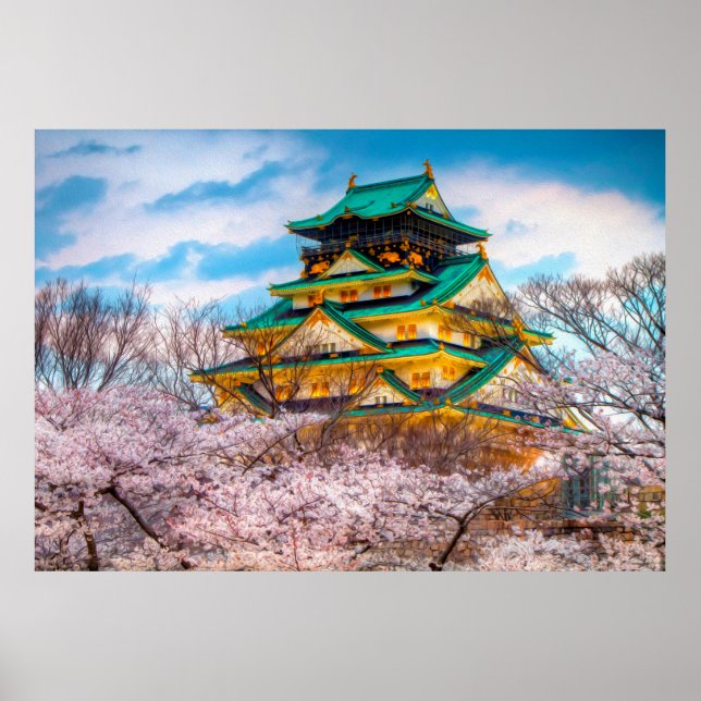 Pagoda und Sakura im japanischen Garten in Osaka,  Poster (Vorne)