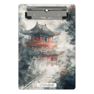 Pagode auf Crimson Mountain mit Tuschewaschung (1) Mini Klemmbrett