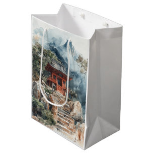 Pagode auf dem Crimson Mountain, mit Tusche gewasc Mittlere Geschenktüte
