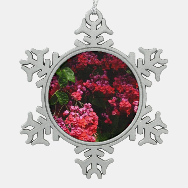 Pagode Blume farbenfroh rot und rosa Schneeflocken Zinn-Ornament (Vorderseite)