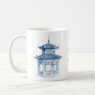 Pagode Chinoiserie Blau-Weiße Kaffeetasse