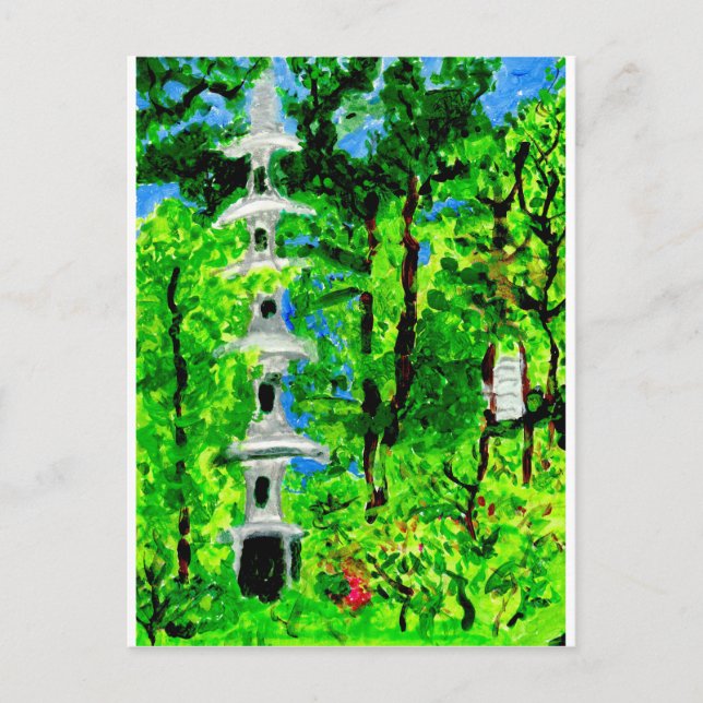 Pagode in der üppigen Frühlingslandschaft Postkart Postkarte (Vorderseite)