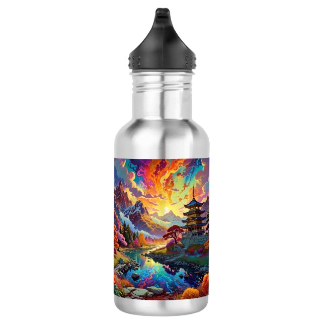 Pagode und farbenfrohe Landschaft Edelstahlflasche (Rechts)