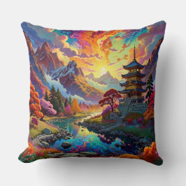 Pagode und farbenfrohe Landschaft Kissen