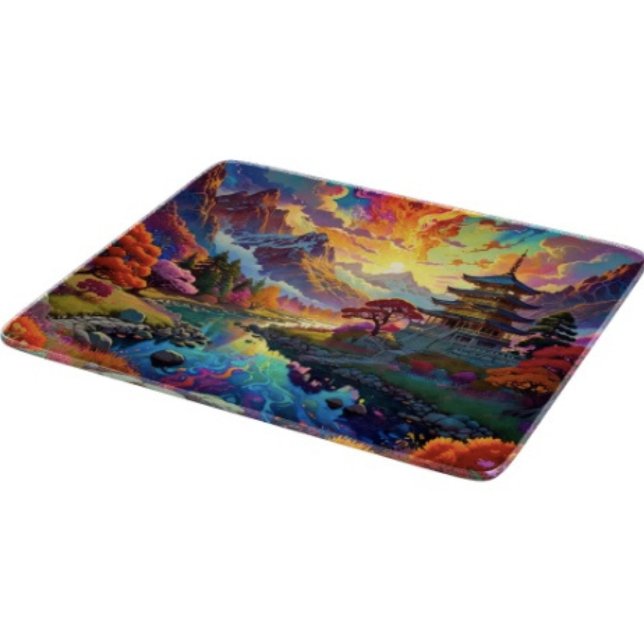 Pagode und farbenfrohe Landschaft Schneidebrett (Vibrant Pagoda  Fantasy Landscape glass cutting board tempered glass five different sizes.
)