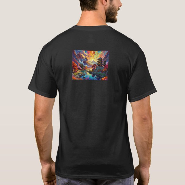Pagode und farbenfrohe Landschaft T-Shirt (Rückseite)