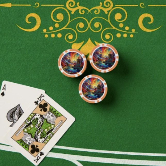 Pagode und farbenfrohe LandschaftPoker Chip (Pagoda Landscape. Full colour graphics textured surface easy stacking 9 vibrant colours.

)