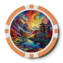 Pagode und farbenfrohe LandschaftPoker Chip