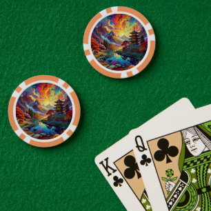 Pagode und farbenfrohe LandschaftPoker Chip