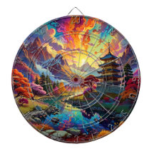 Pagode und farbige Landschaft Dartboard