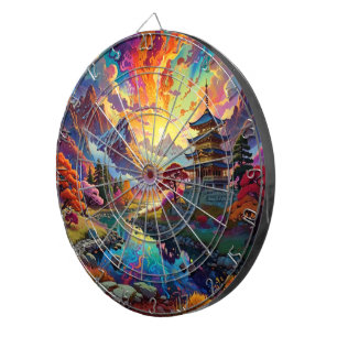 Pagode und farbige Landschaft Dartboard Dartscheibe