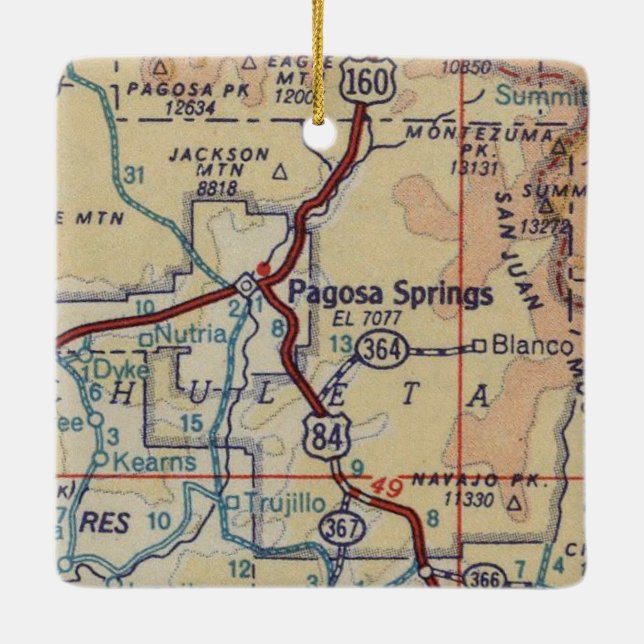 Pagosa Springs Vintage Map Keramikornament (Rückseite)
