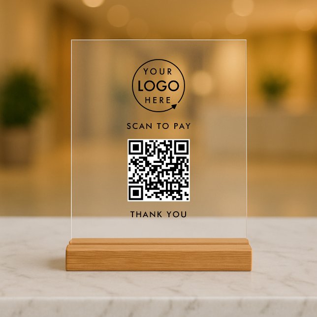 Paiement de code QR | Analyse sans contact du logo (Interactive "scan to pay” QR code cash wrap acrylic signs for electronic payment transactions.)