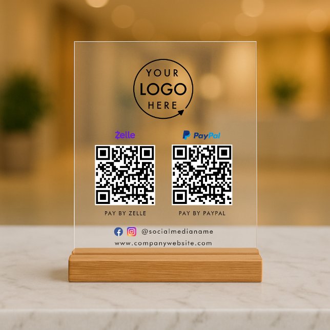 Paiement de code QR | Logo d'analyse Paypal Zelle  (Versatile digital payment tabletop signs for sales, retail stores, salons, pop-ups, events & more!)
