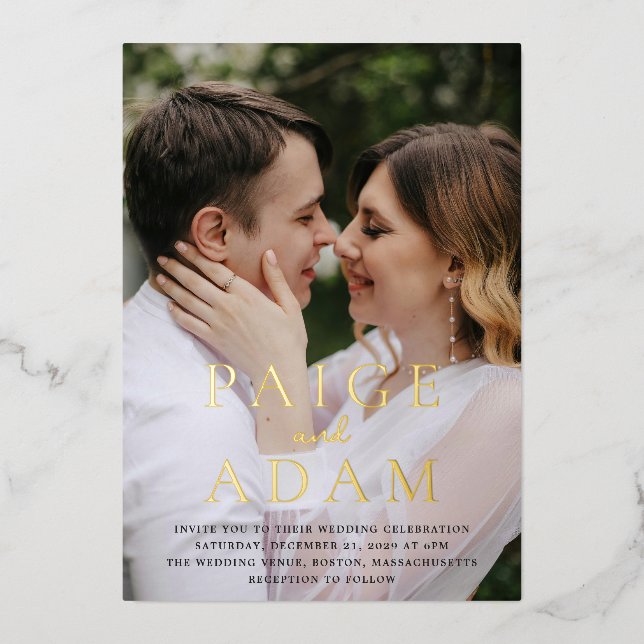 Paige Foto Moderne Hochzeit Folieneinladung (Vorderseite)