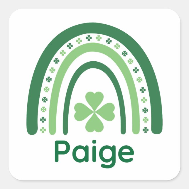 Paige Name Clover Boho Rainbow Quadratischer Aufkleber (Vorderseite)