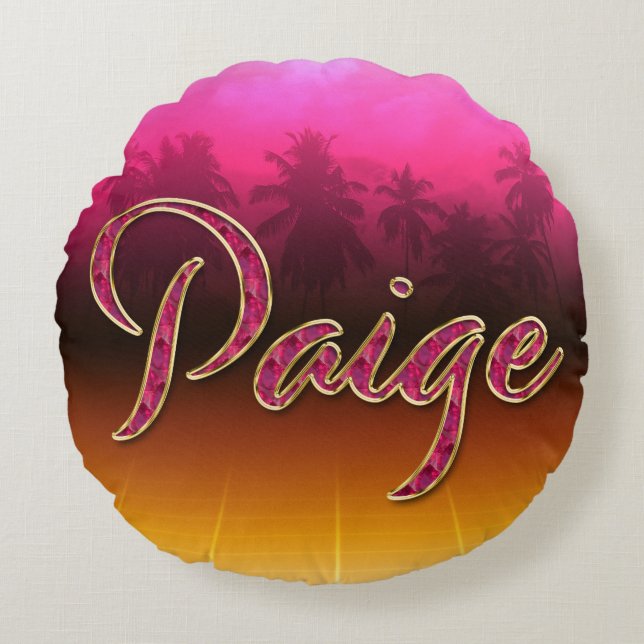 Paige prénom nom coussin rose doré (Devant)